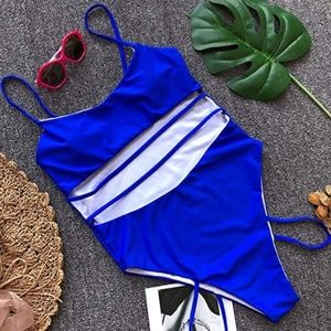 MOPOOGOSS Womens One Piece Blue Swimsuit Small